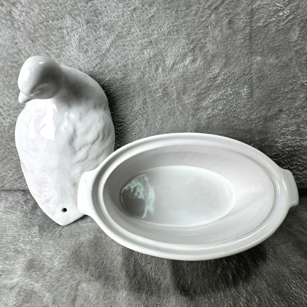 Pier 1 Imports Made in France Duck on a Nest Tureen Dish Ribbed White Ceramic